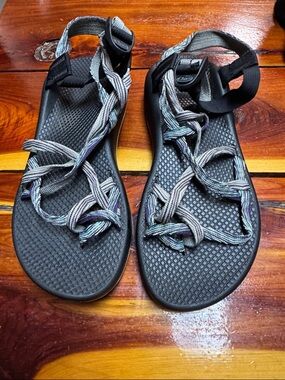 Chaco Black Sandals with Gray and Purple Webbing